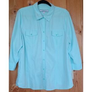 Croft & Barrow Sky Blue Camp Shirt Women's XL Roll Tab Sleeves Soft Modal Fabric